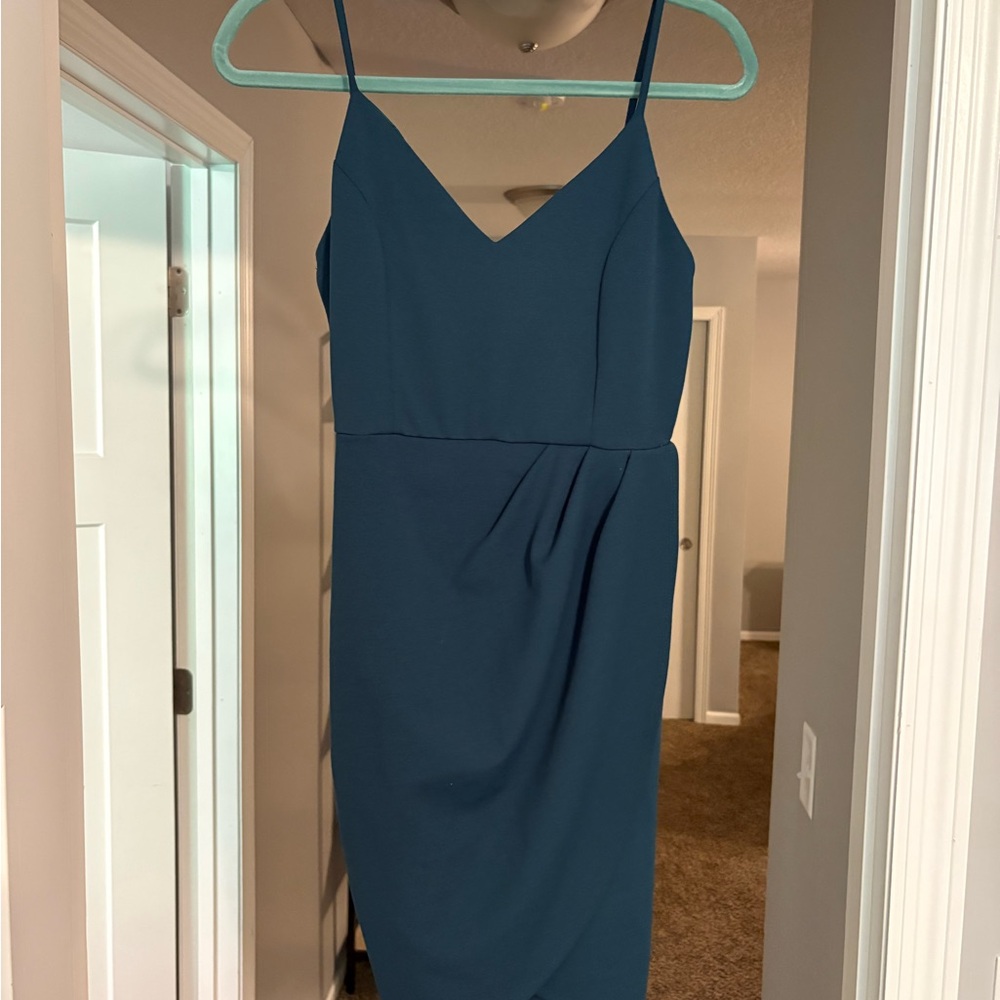 Lulu's Teal V-Neck Midi Dress